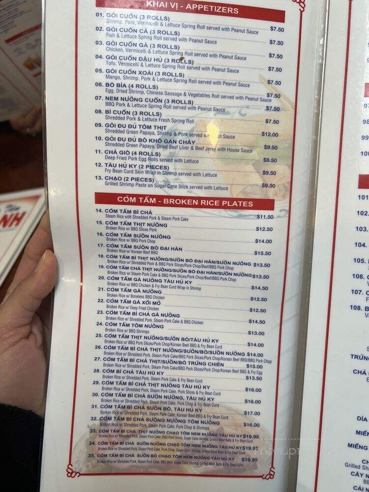Com Tam Thanh - San Jose, CA menu_pic
