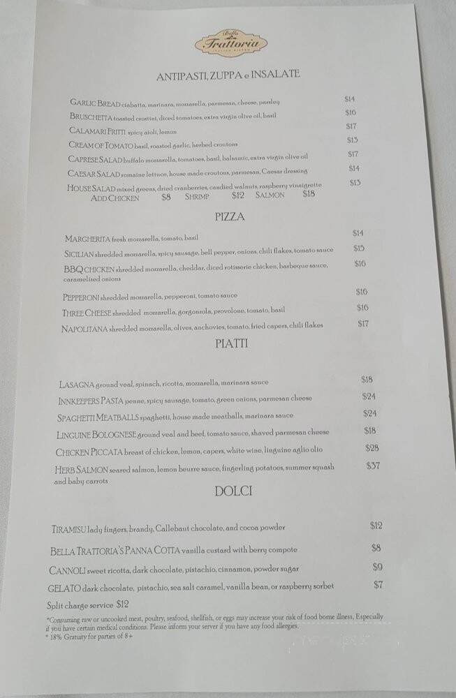 Bella Trattoria - Riverside, CA menu_pic