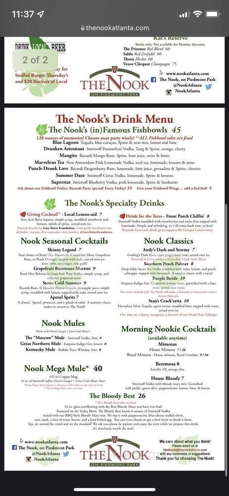 The Nook - Atlanta, GA menu_pic