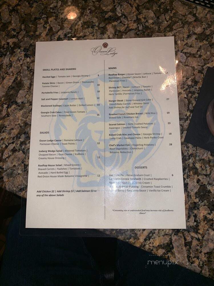 Ocean Lodge Restaurant - St Simons Island, GA menu_pic