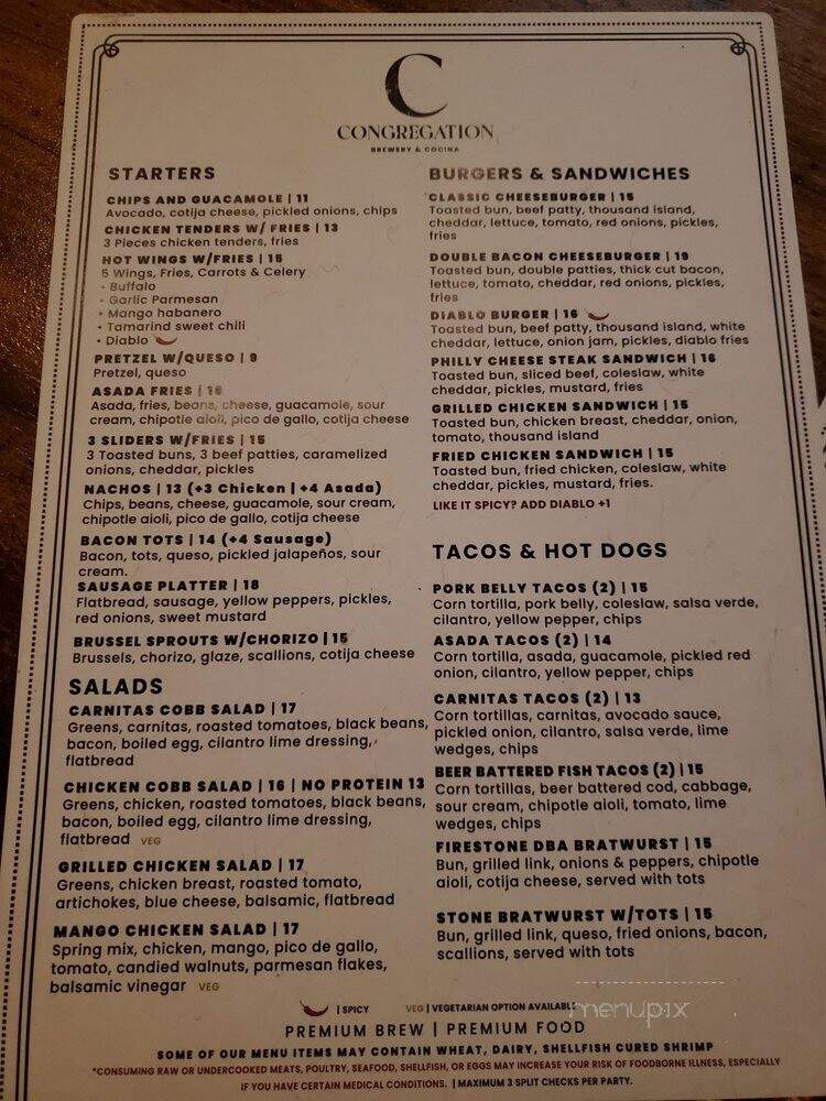 Congregation Ale House - Long Beach, CA menu_pic