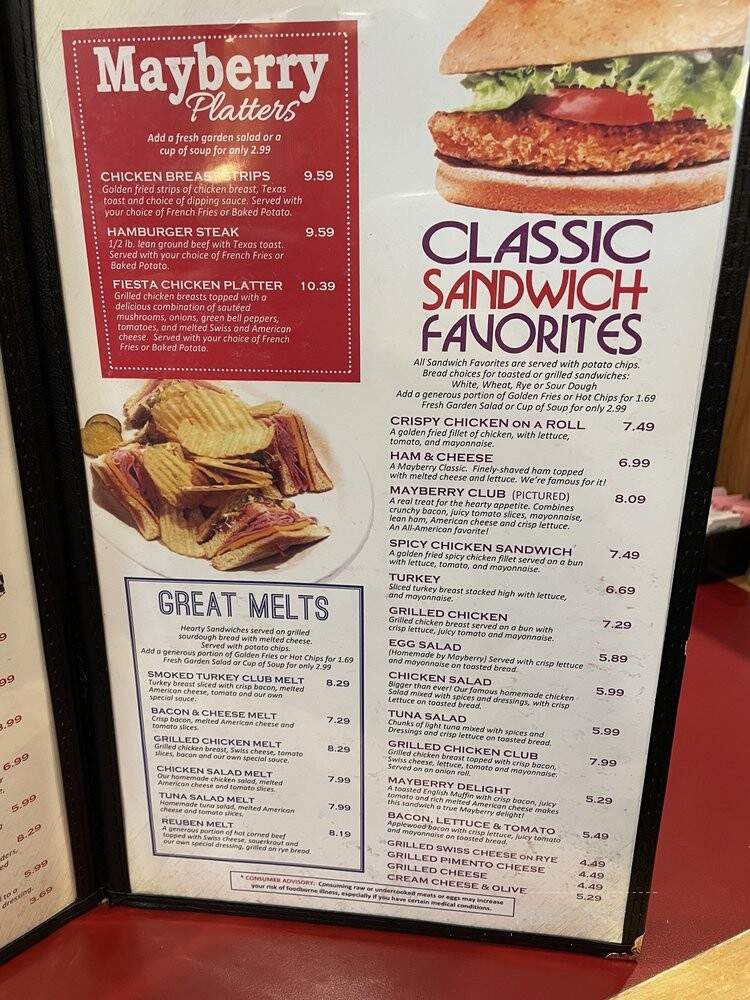 Mayberry Ice Cream Restaurant - Winston Salem, NC menu_pic
