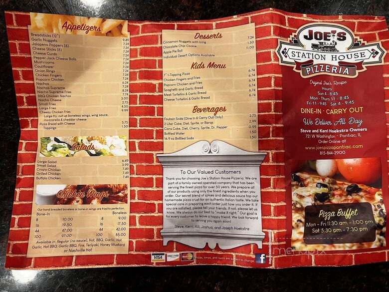 Joe's Station House Pizzeria - Pontiac, IL menu_pic
