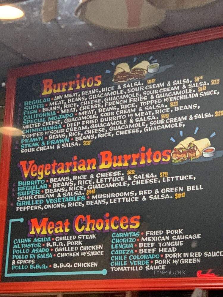 El Tesoro Taqueria & Grill - San Francisco, CA menu_pic