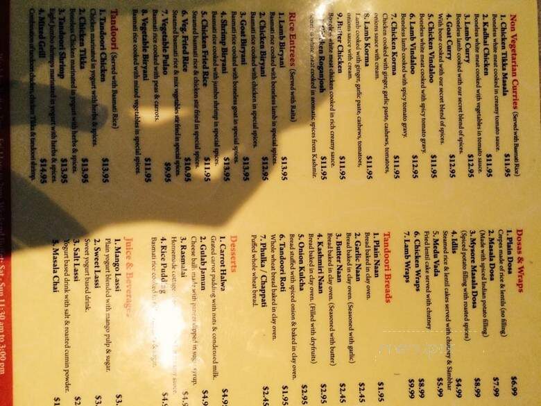 Maharaja Indian Cuisine - Tucker, GA menu_pic