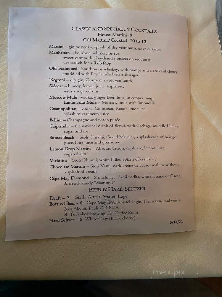 Maureen Restaurant - Cape May, NJ menu_pic