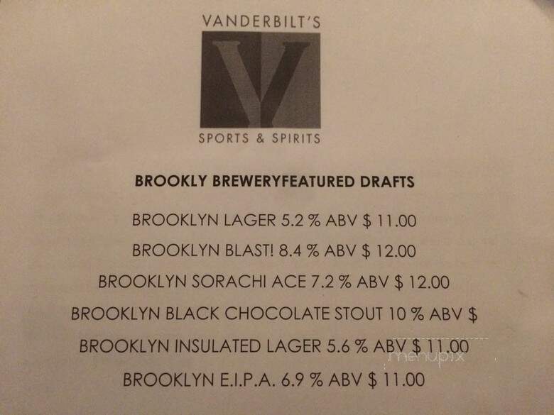 Vanderbilts Sports & Spirits - Florham Park, NJ menu_pic