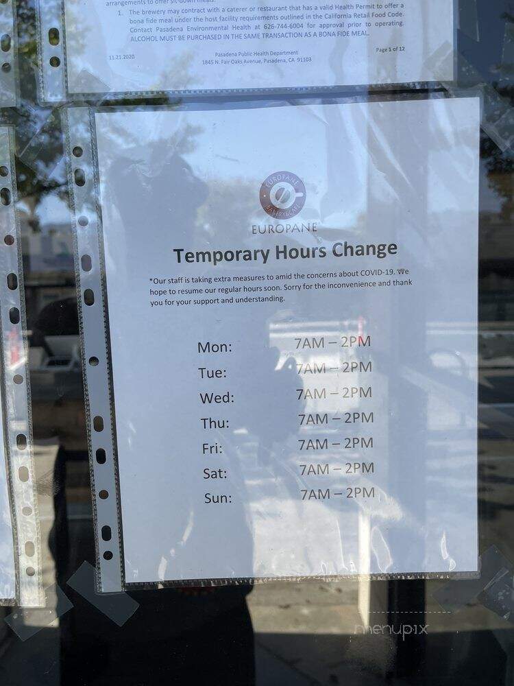 Euro Pane Bakery - Pasadena, CA menu_pic