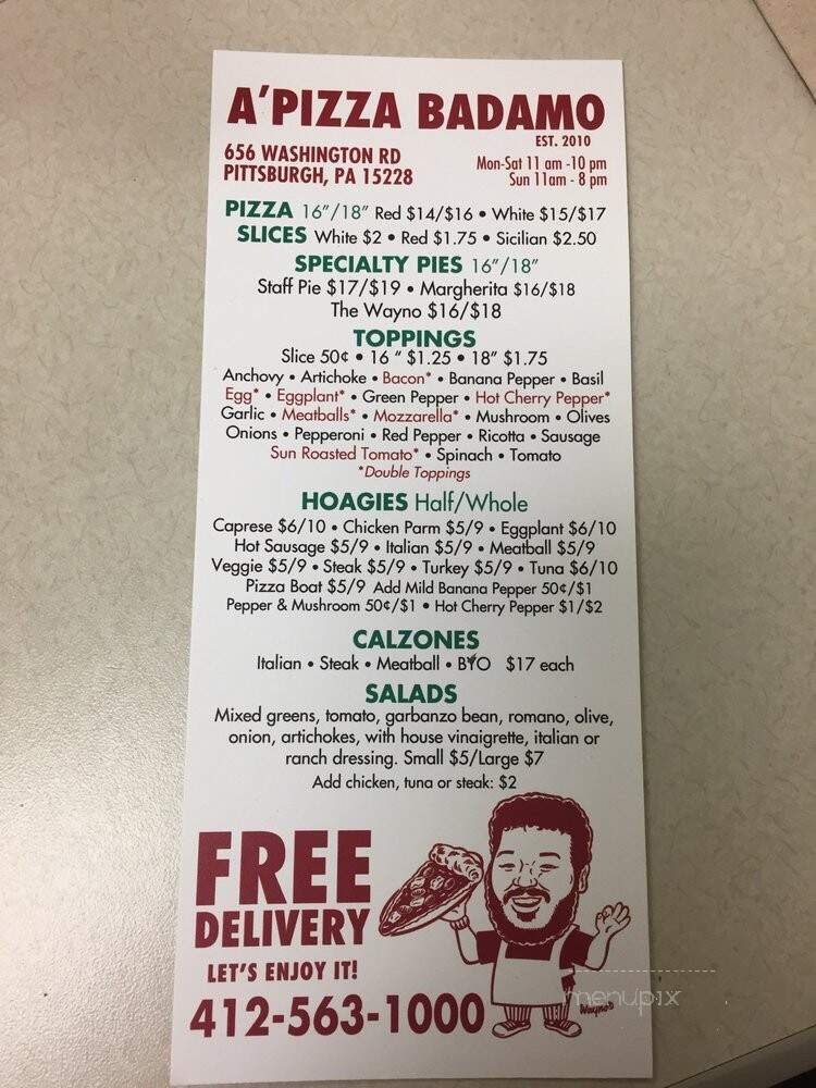 A'Pizza Badamo - Pittsburgh, PA menu_pic