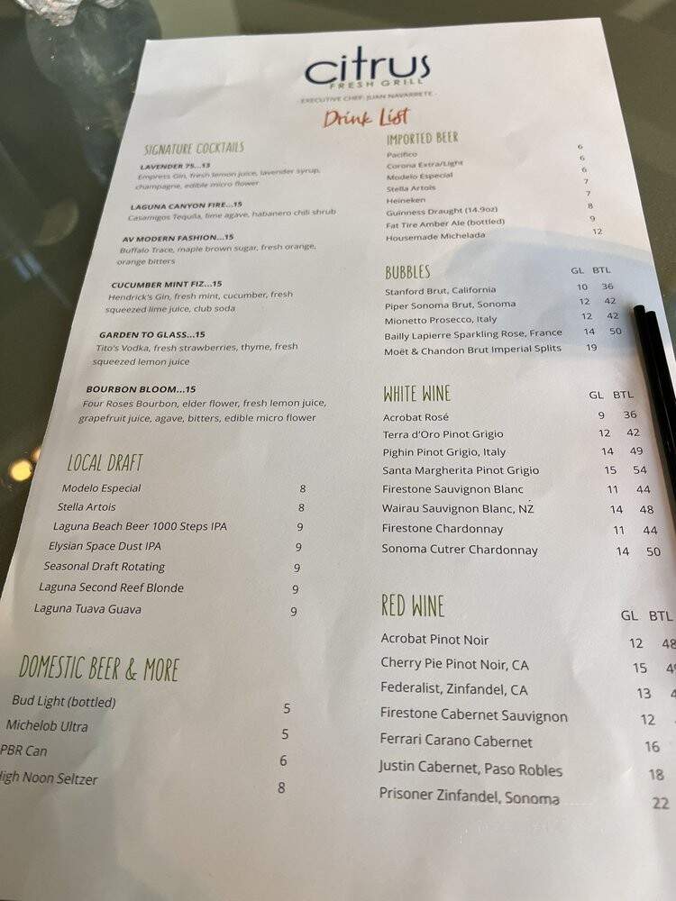 Citrus Fresh Grill @ Renaissance Clubsport Aliso Viejo - Aliso Viejo, CA menu_pic