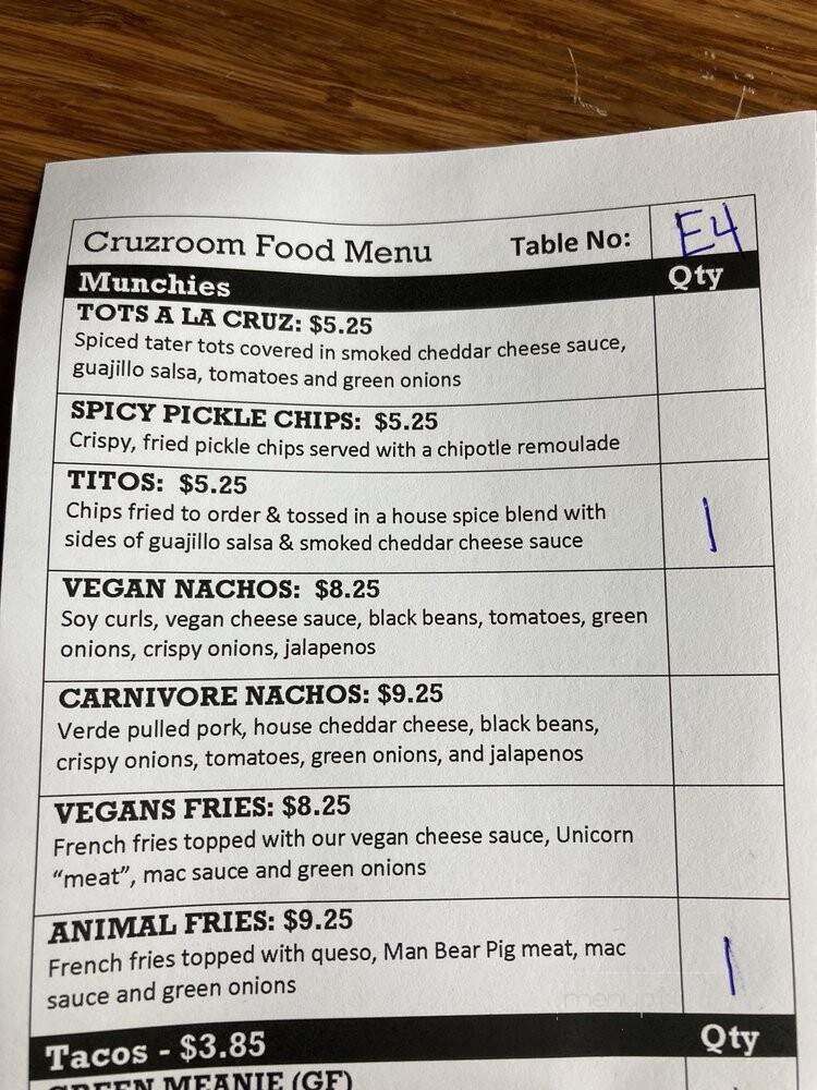 Cruzroom - Portland, OR menu_pic