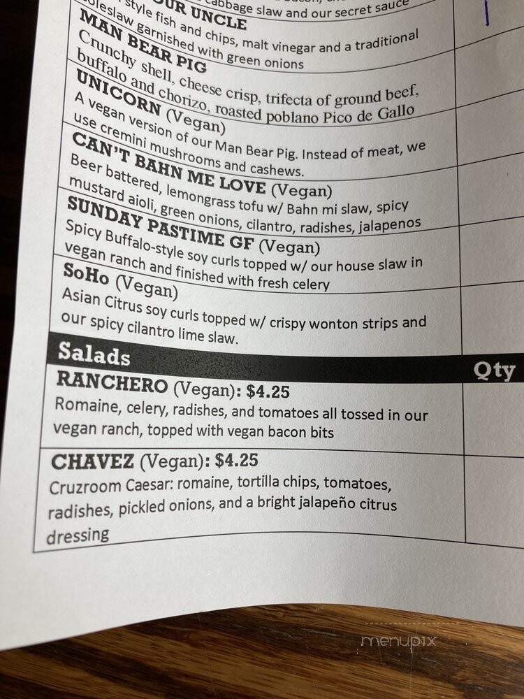 Cruzroom - Portland, OR menu_pic