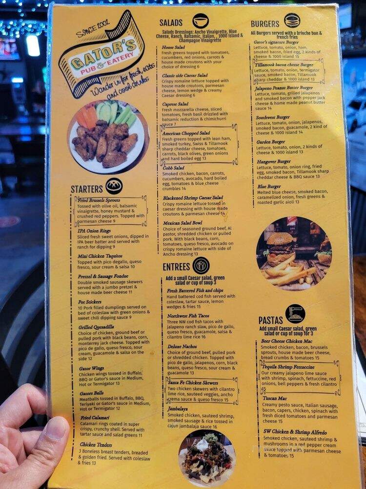 Gator's Pub & Eatery - Tigard, OR menu_pic