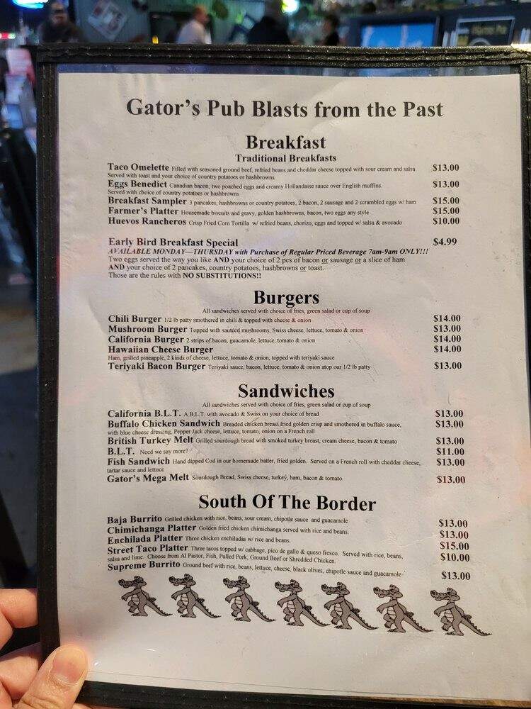 Gator's Pub & Eatery - Tigard, OR menu_pic