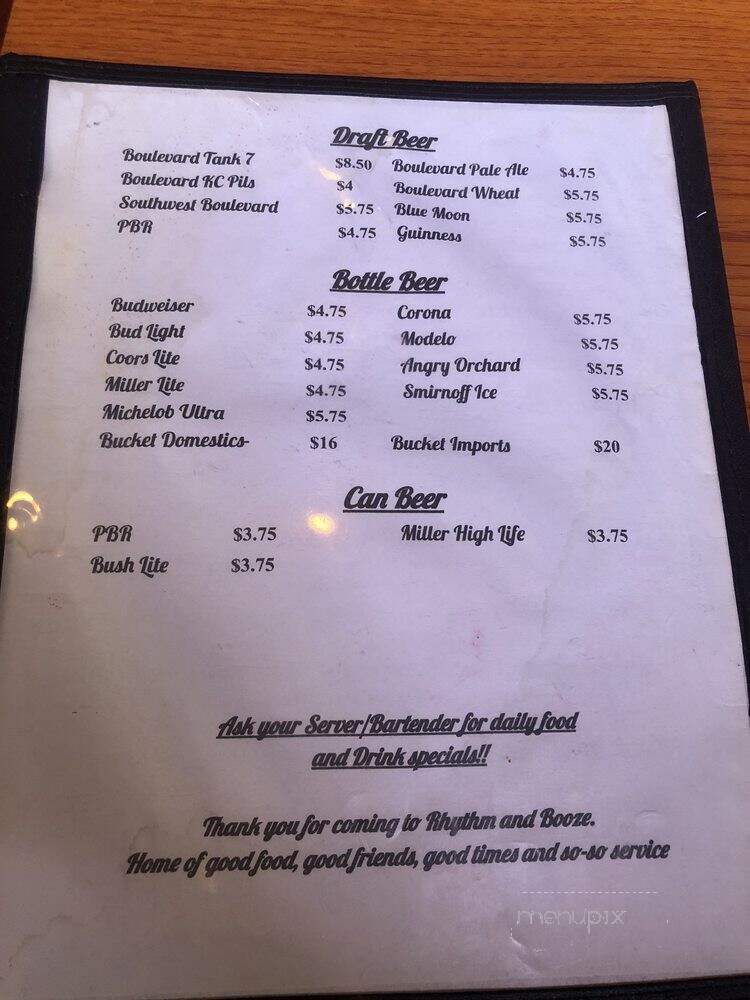 Rhythm and Booze - Kansas City, MO menu_pic