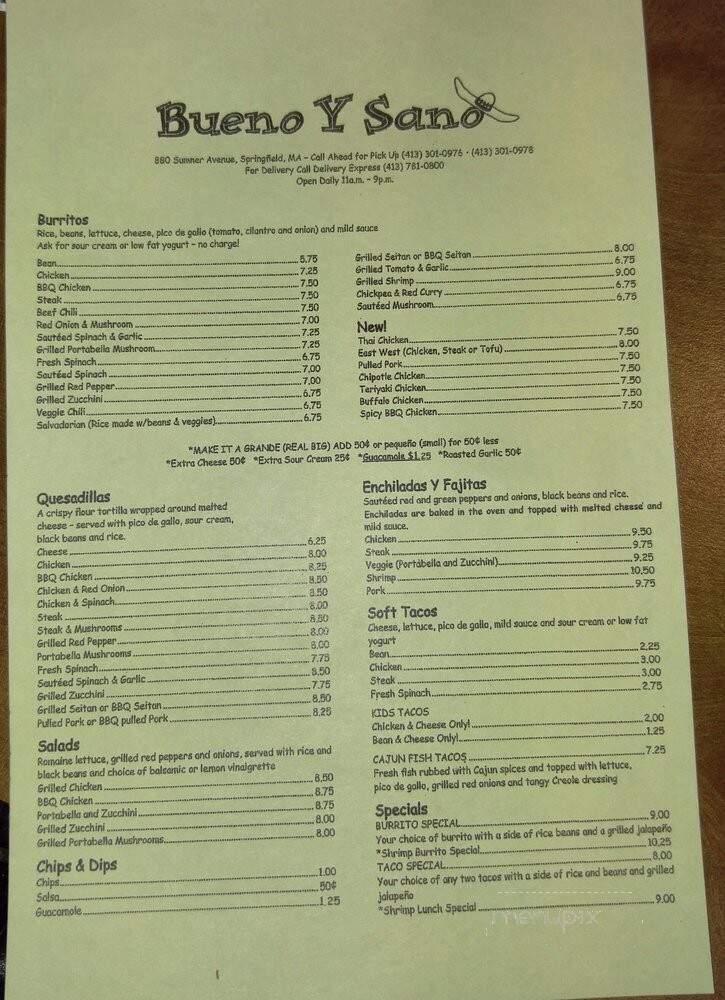 Bueno Y Sano - Springfield, MA menu_pic