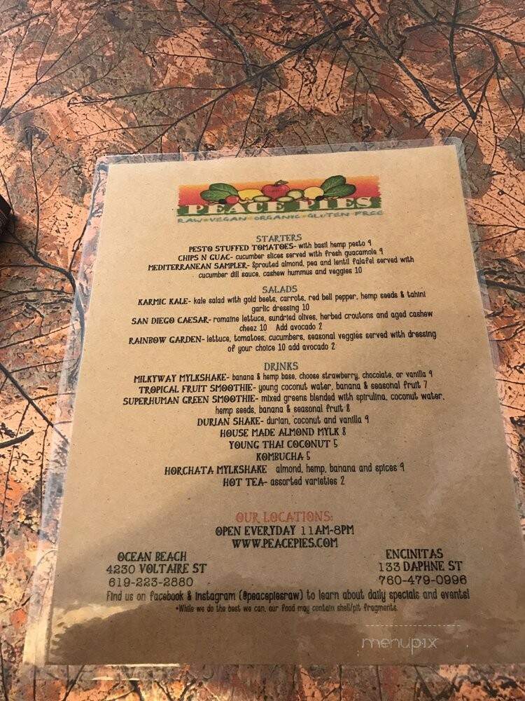 Peace Pies - Encinitas, CA menu_pic