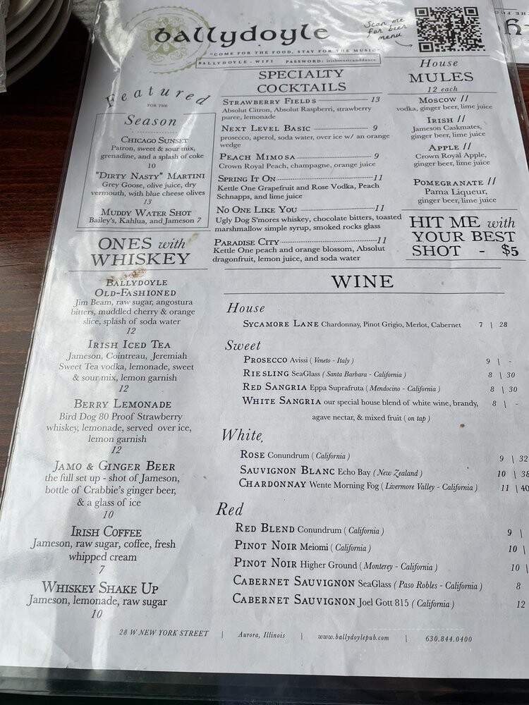 Ballydoyle Irish Pub - Aurora, IL menu_pic