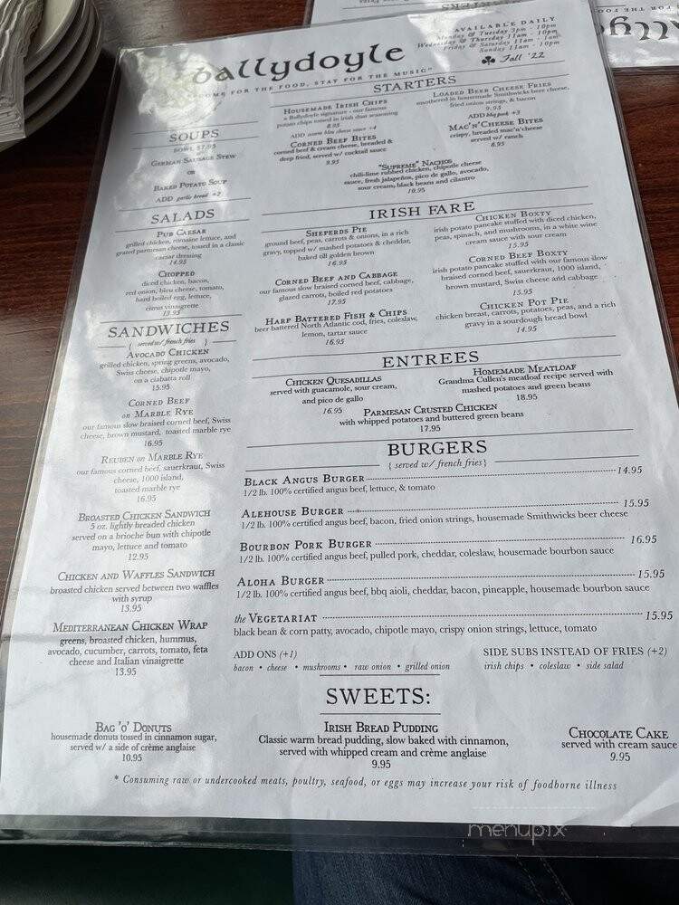 Ballydoyle Irish Pub - Aurora, IL menu_pic