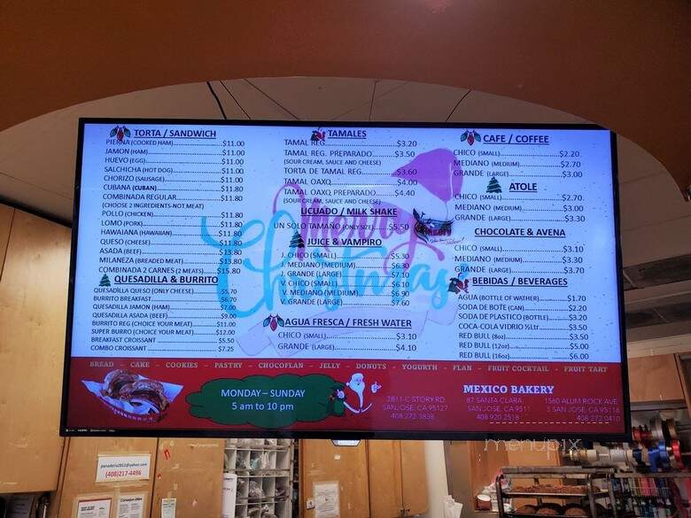 Mexico Bakery - San Jose, CA menu_pic