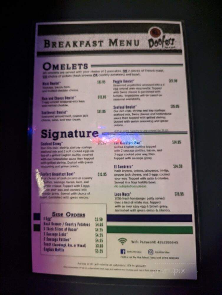 Doofers Bar & Grill - Renton, WA menu_pic
