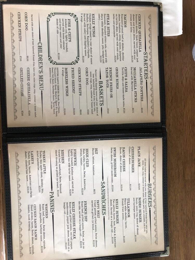 Kelly's Bar & Restaurant - Benson, NC menu_pic