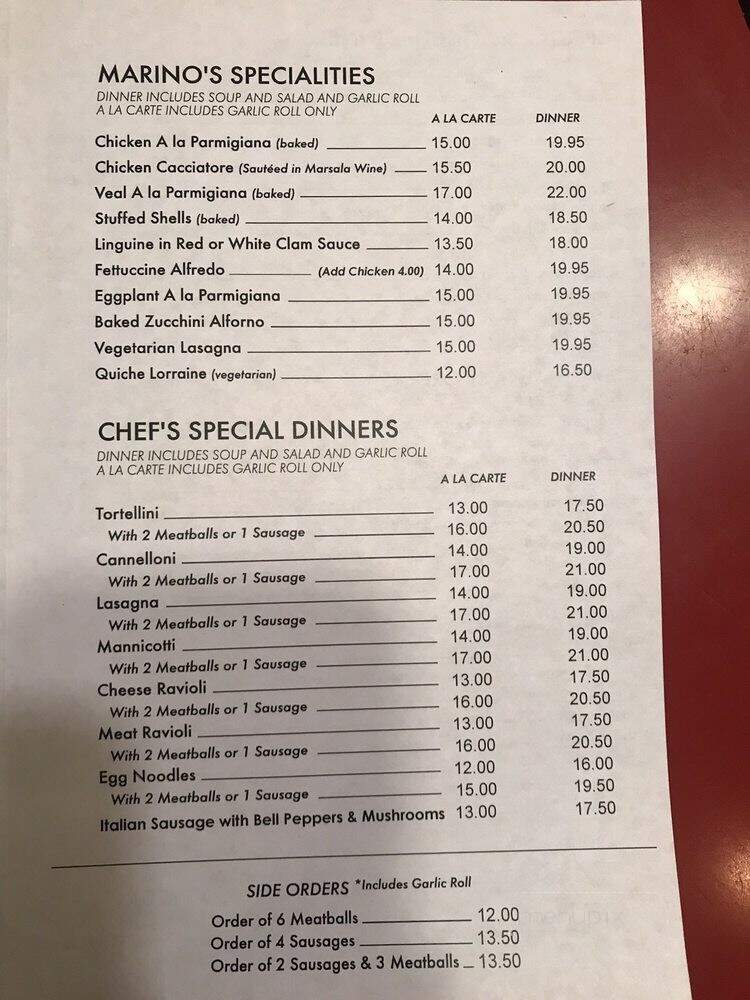 Marino's Italian - San Diego, CA menu_pic
