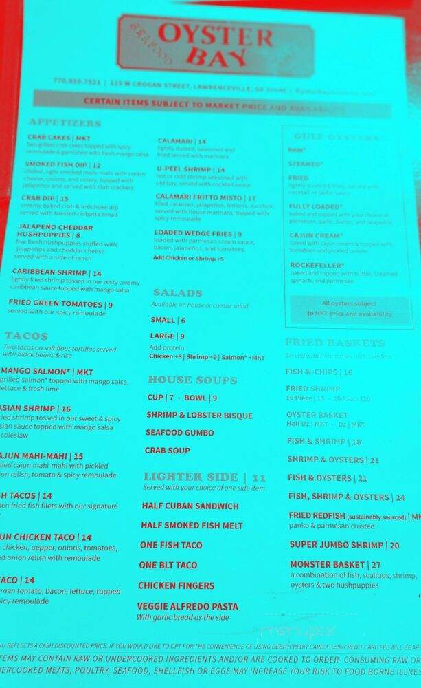 Oyster Bay Seafood - Lawrenceville, GA menu_pic