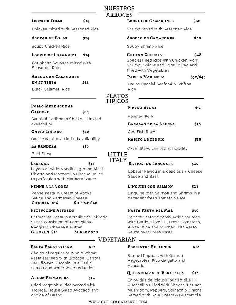 Colonial Restaurant - Bronx, NY menu_pic
