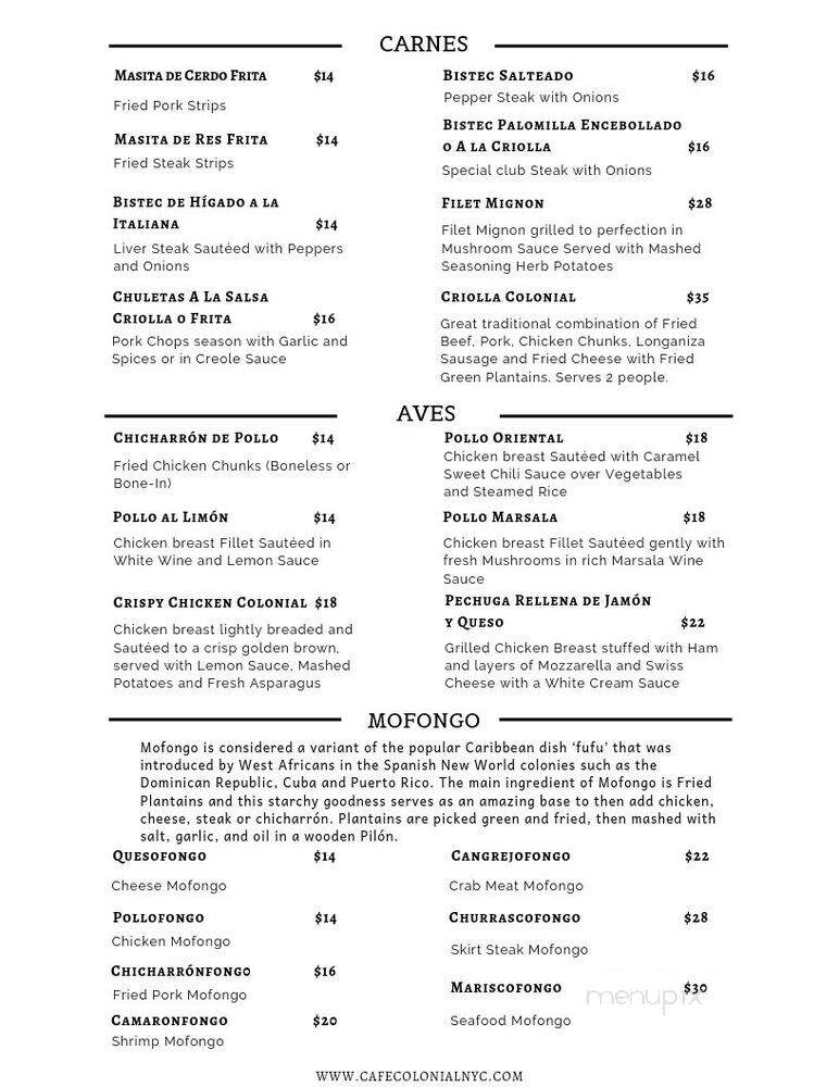 Colonial Restaurant - Bronx, NY menu_pic