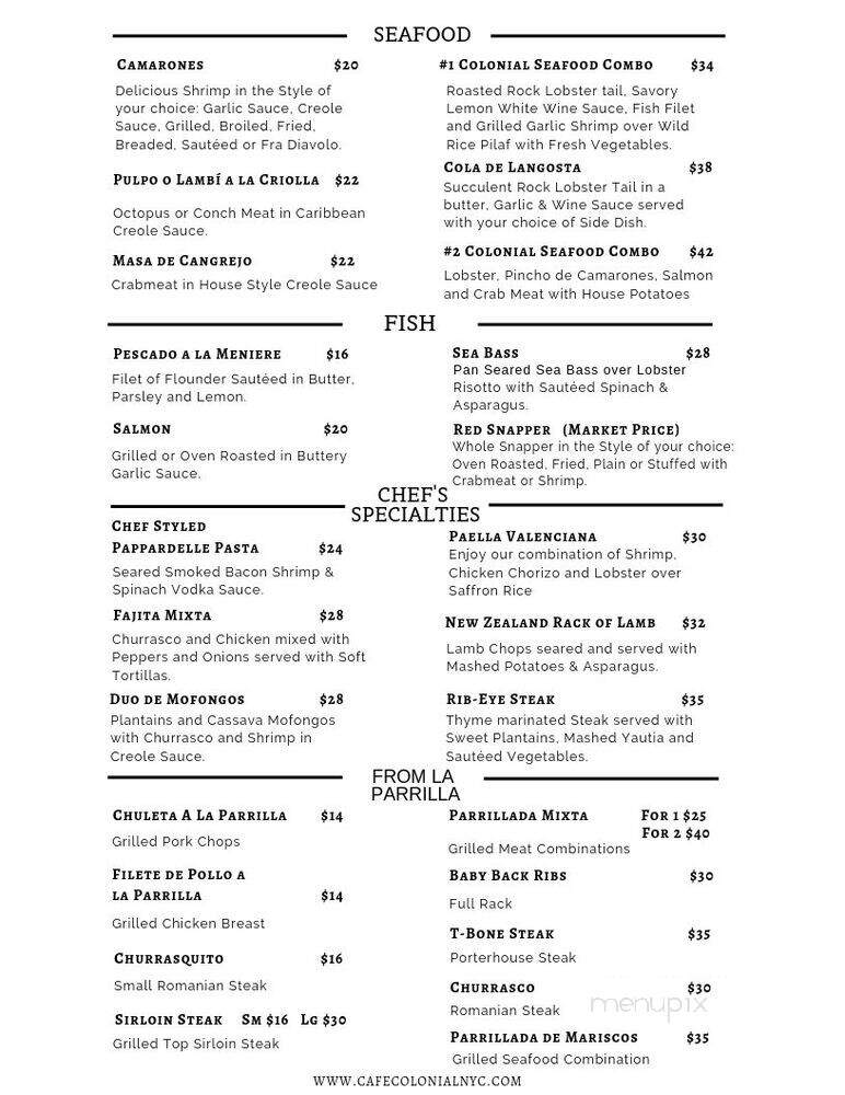 Colonial Restaurant - Bronx, NY menu_pic