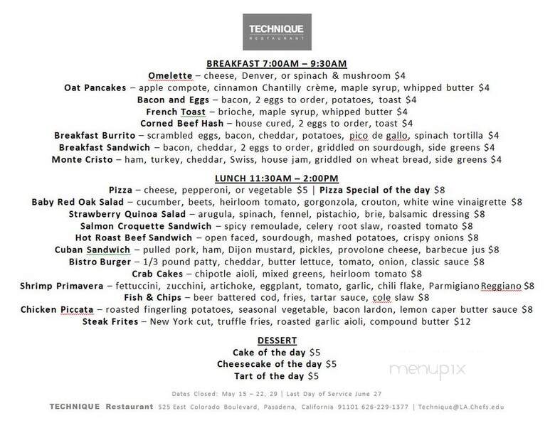 Technique - Pasadena, CA menu_pic