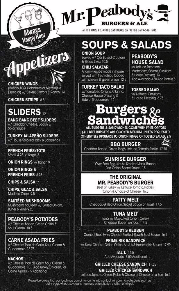 Mr. Peabody's - San Diego, CA menu_pic