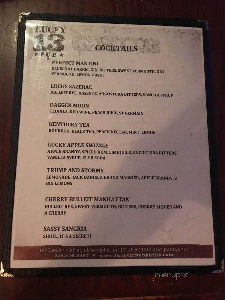 Lucky 13 - Philadelphia, PA menu_pic