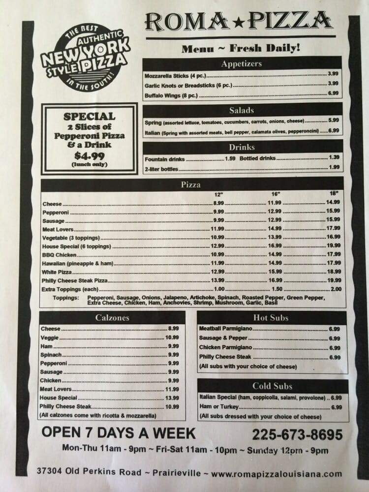 Roma Pizza - Prairieville, LA menu_pic
