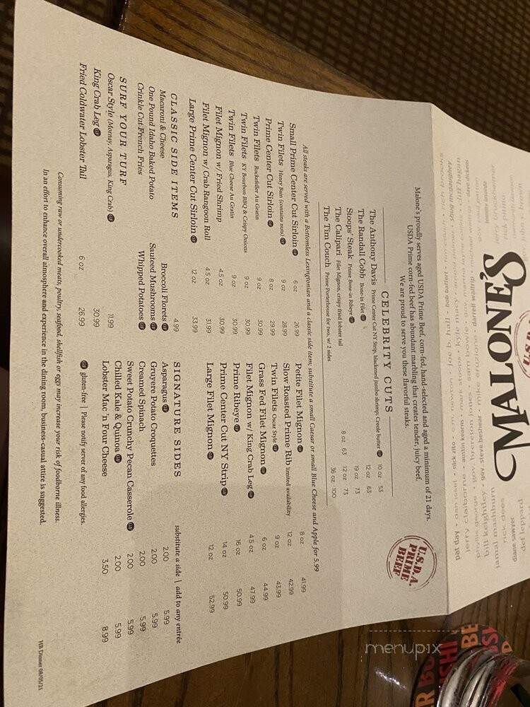 Malone's - Lexington, KY menu_pic