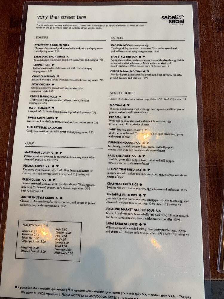 Sabai Sabai - Simply Thai - Germantown, MD menu_pic
