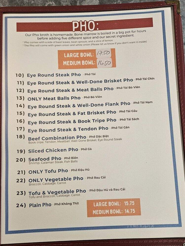 Pho Minh Thu - Honolulu, HI menu_pic