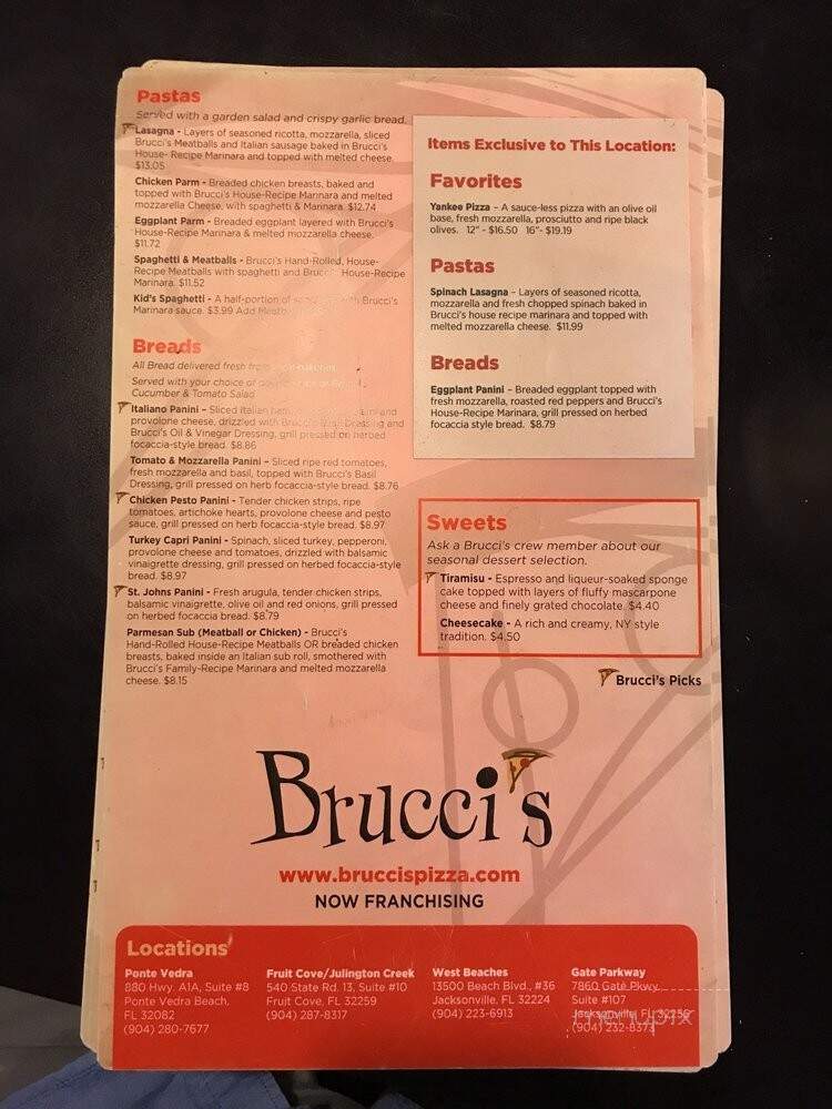Brucci's - Jacksonville, FL menu_pic