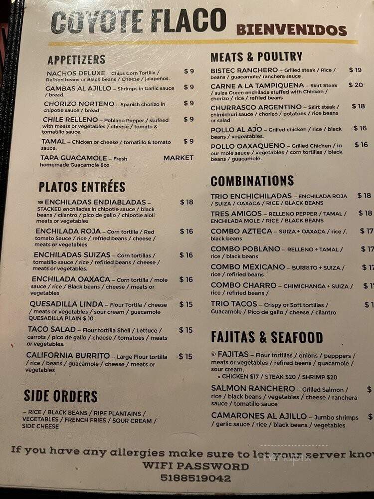 Coyote Flaco Restaurant & Lounge - Hudson, NY menu_pic