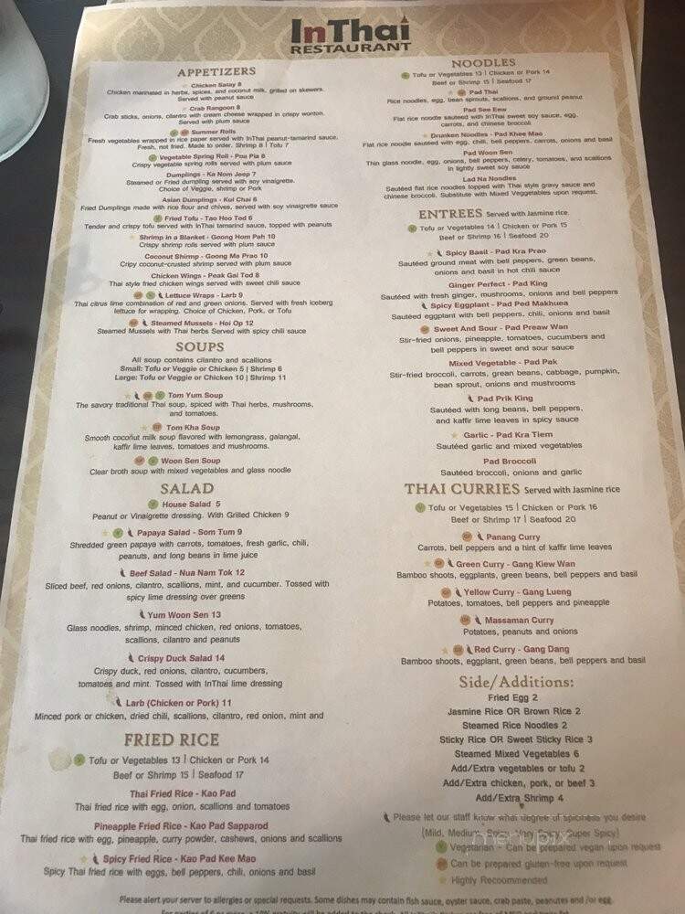 InThai Restaurant - Norwalk, CT menu_pic