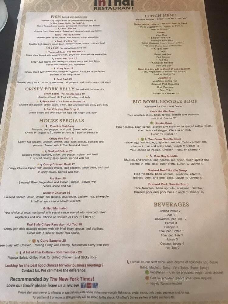 InThai Restaurant - Norwalk, CT menu_pic