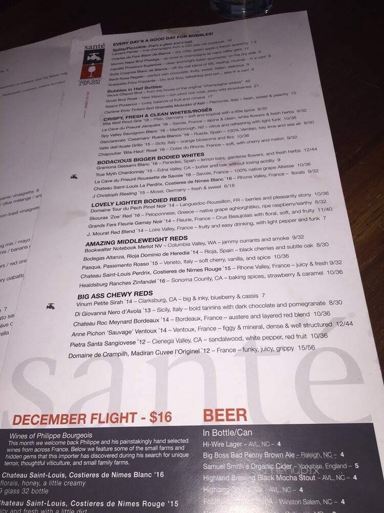 Sante - Asheville, NC menu_pic