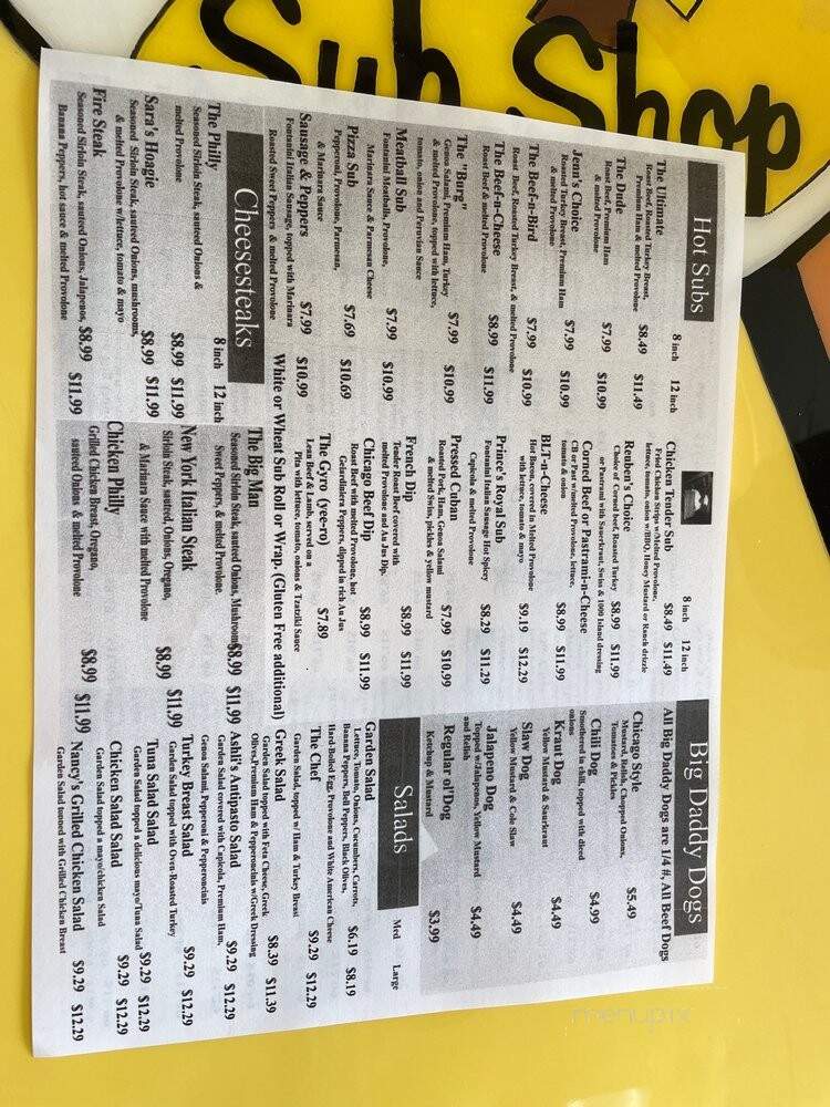Big Daddy's Sub Shop - Norfolk, VA menu_pic