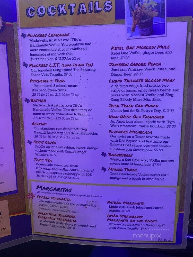 Pluckers Wing Bar - Austin, TX menu_pic