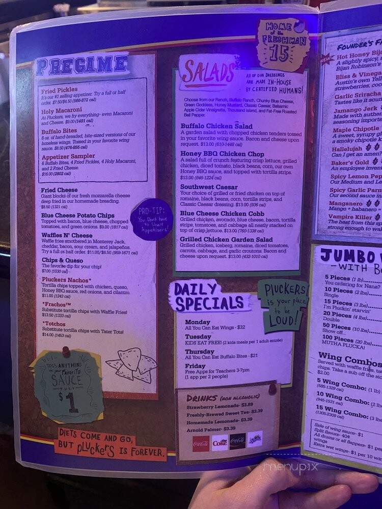Pluckers Wing Bar - Austin, TX menu_pic