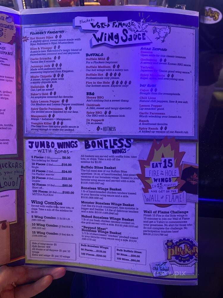 Pluckers Wing Bar - Austin, TX menu_pic
