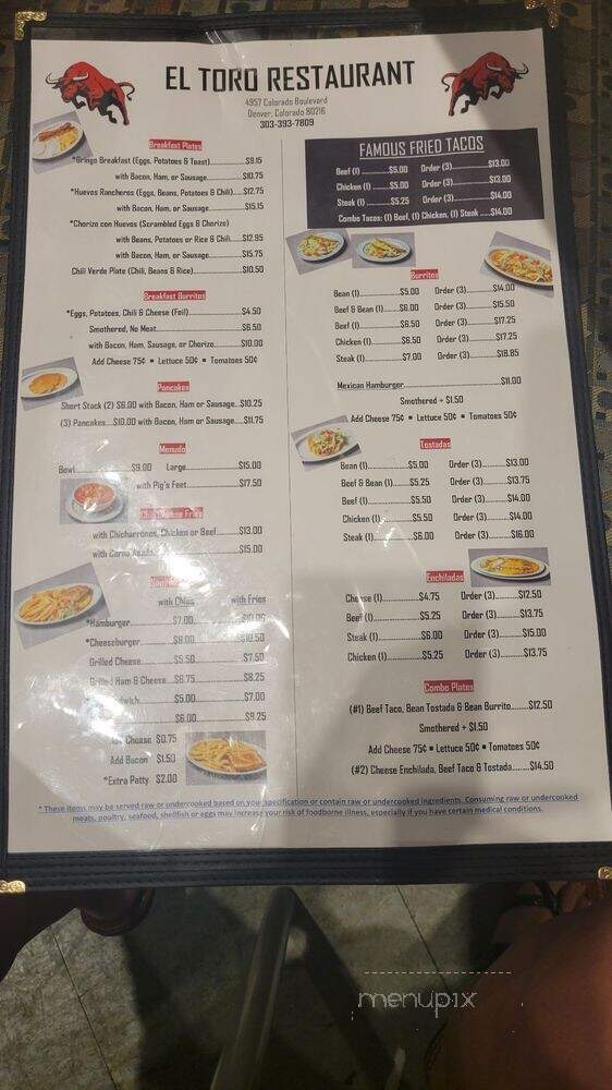 El Tooro Burrito - Denver, CO menu_pic