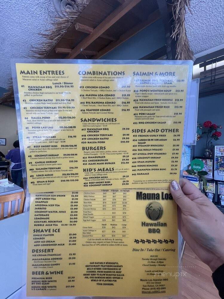 Mauna Loa Hawaiian BBQ - San Rafael, CA menu_pic