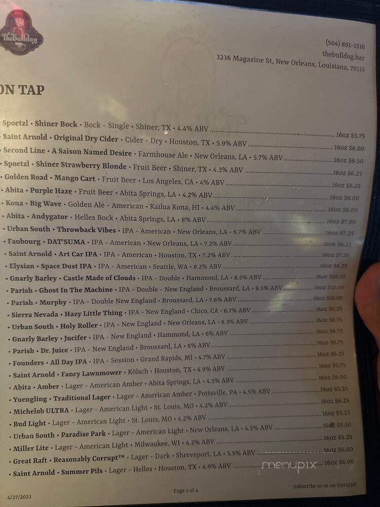 The Bulldog - New Orleans, LA menu_pic